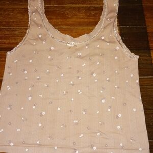 Women's Coral Floral Lace Trim Cami Top- Size L/XL